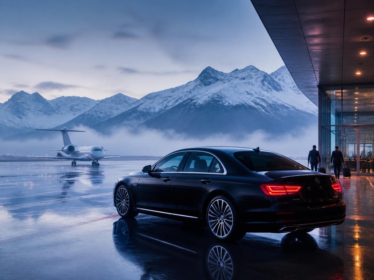 Chauffeur-driven Mercedes waiting outside Zurich Airport arrivals